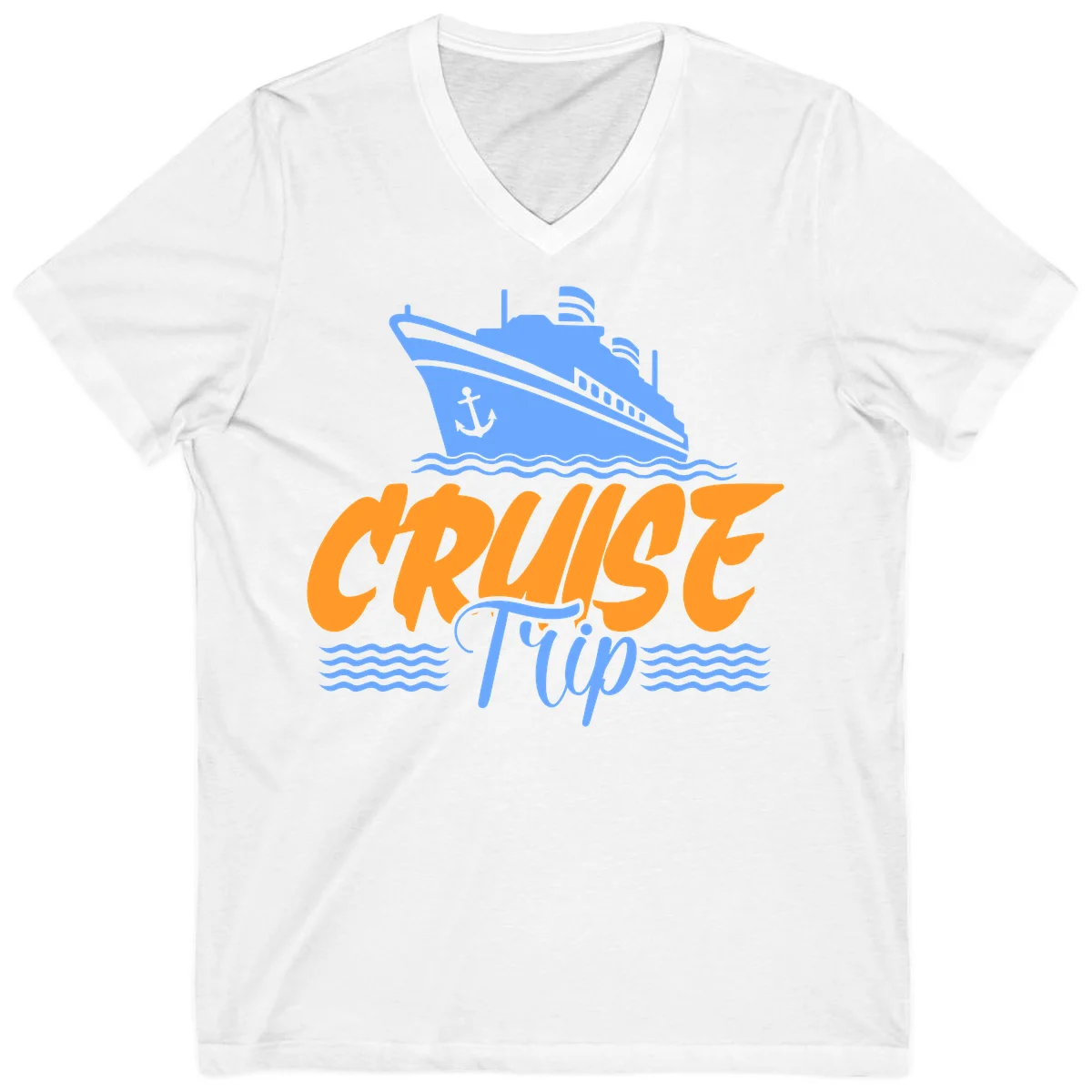 Cruise Trip Ship Anchor Waves V-Neck in White