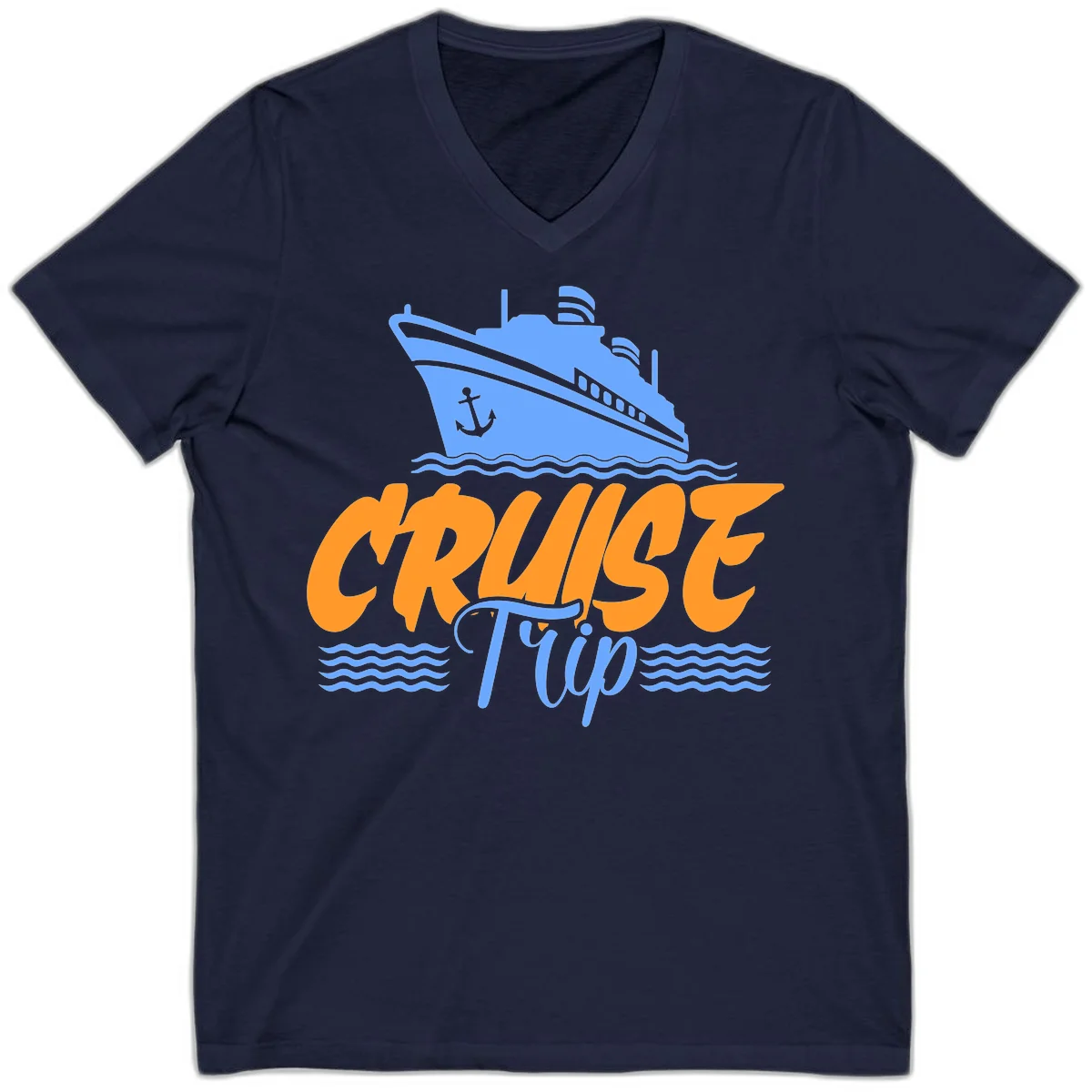 Cruise Trip Ship Anchor Waves V-Neck in Navy