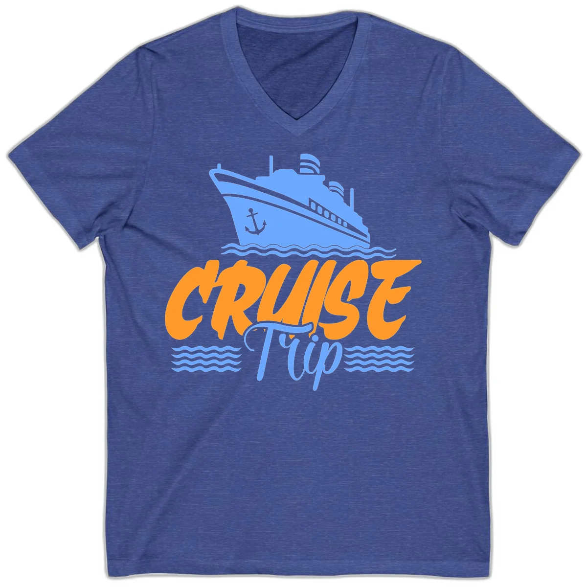 Cruise Trip Ship Anchor Waves V-Neck in Heather True Royal