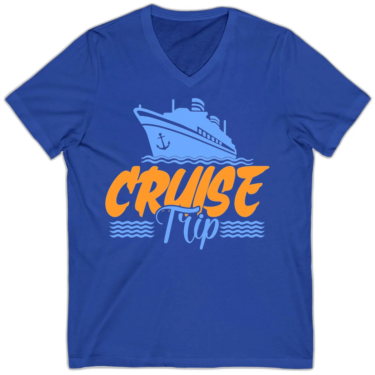 Cruise Trip Ship Anchor Waves V-Neck in True Royal