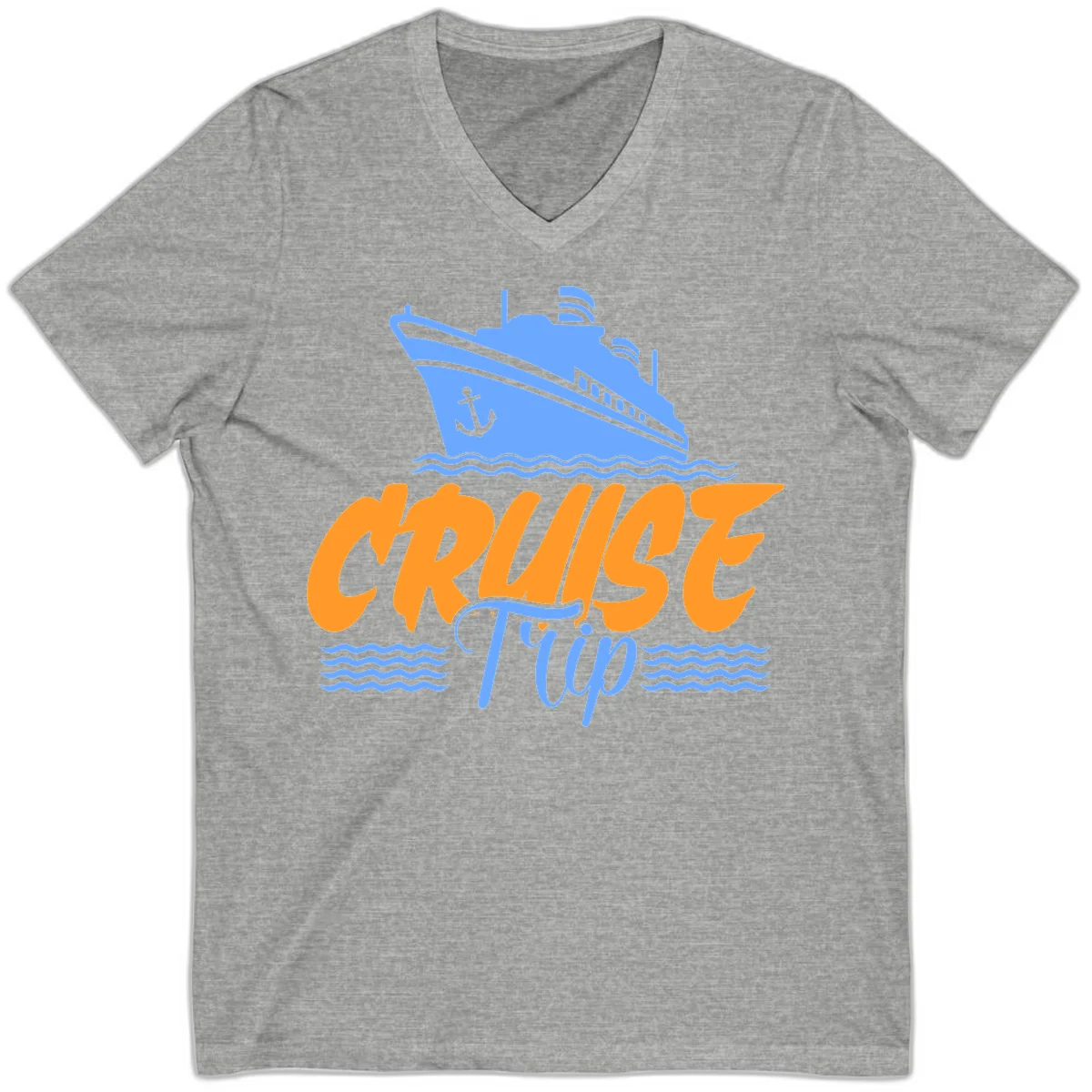 Cruise Trip Ship Anchor Waves V-Neck in Athletic Heather