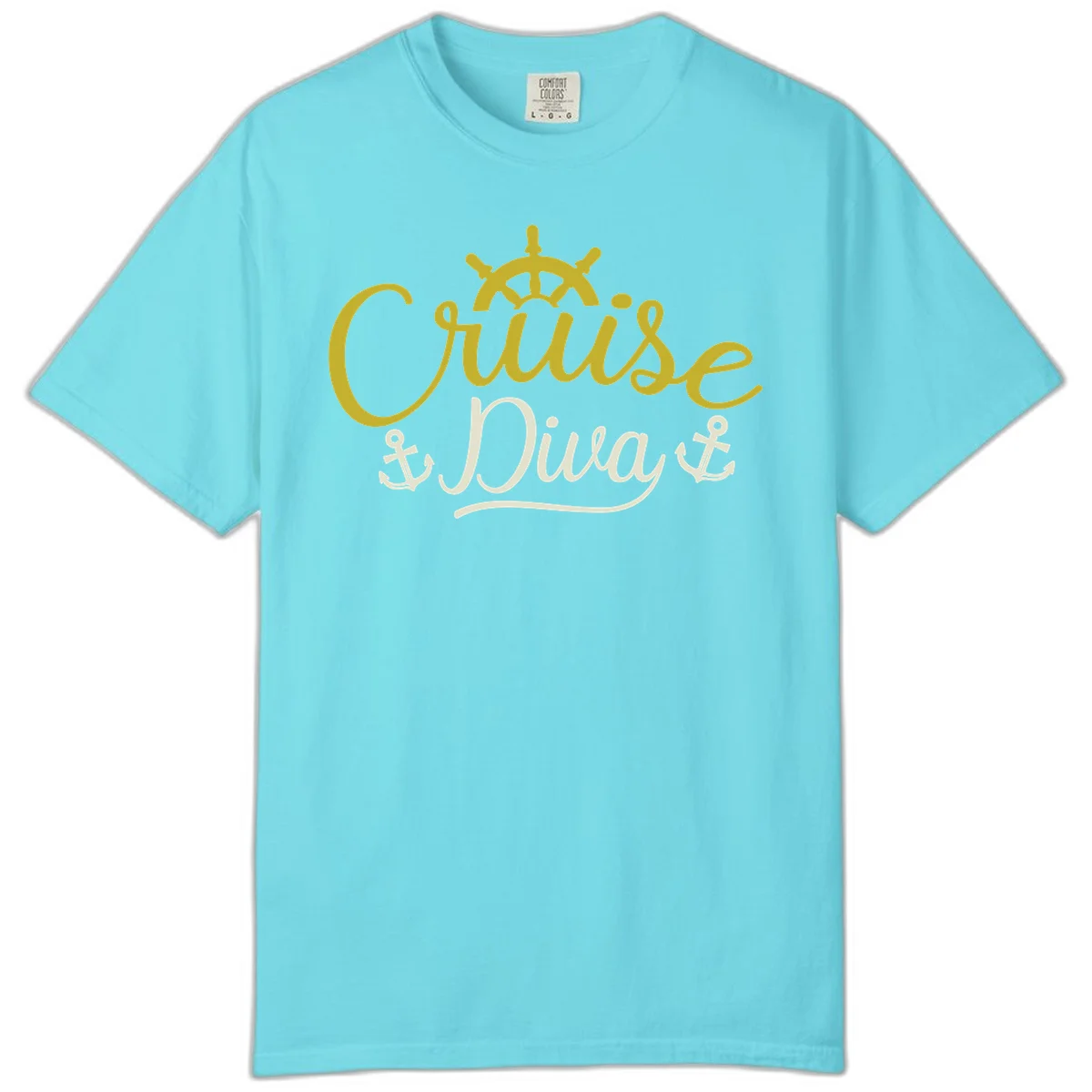 Cruise Diva Nautical Helm Comfort Colors T-Shirt in Lagoon Blue