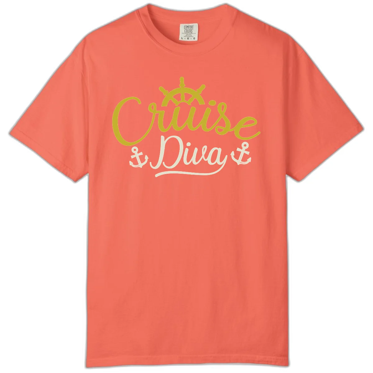 Cruise Diva Nautical Helm Comfort Colors T-Shirt in Bright Salmon