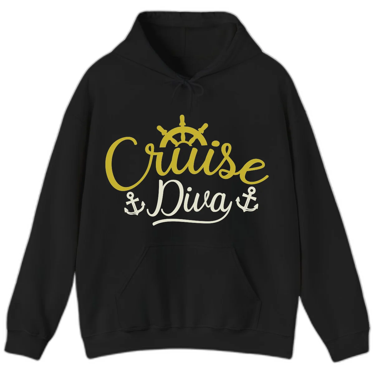 Cruise Diva Nautical Helm Hooded Sweatshirt in Black