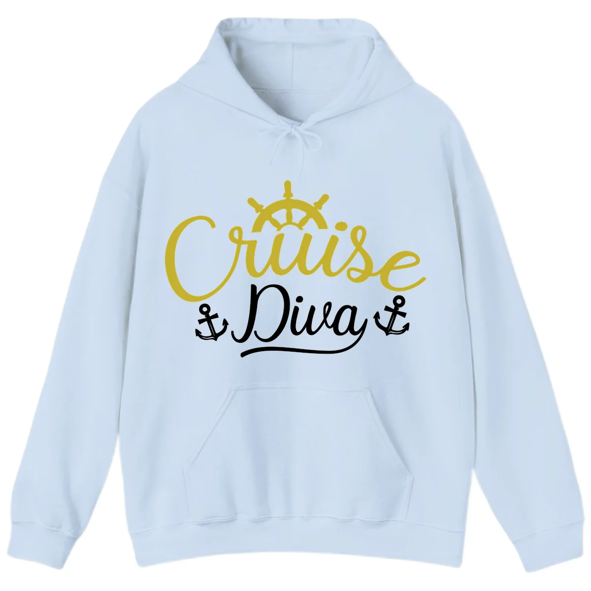 Cruise Diva Nautical Helm Hooded Sweatshirt in Light Blue