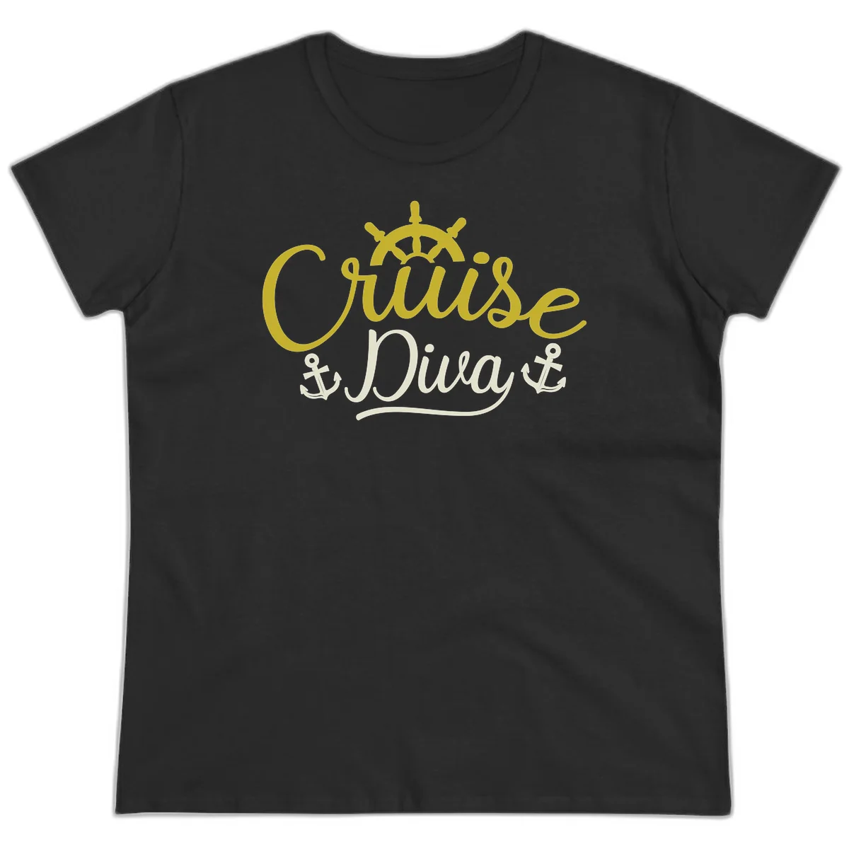 Cruise Diva Nautical Helm Ladies Fit T-Shirt in Black