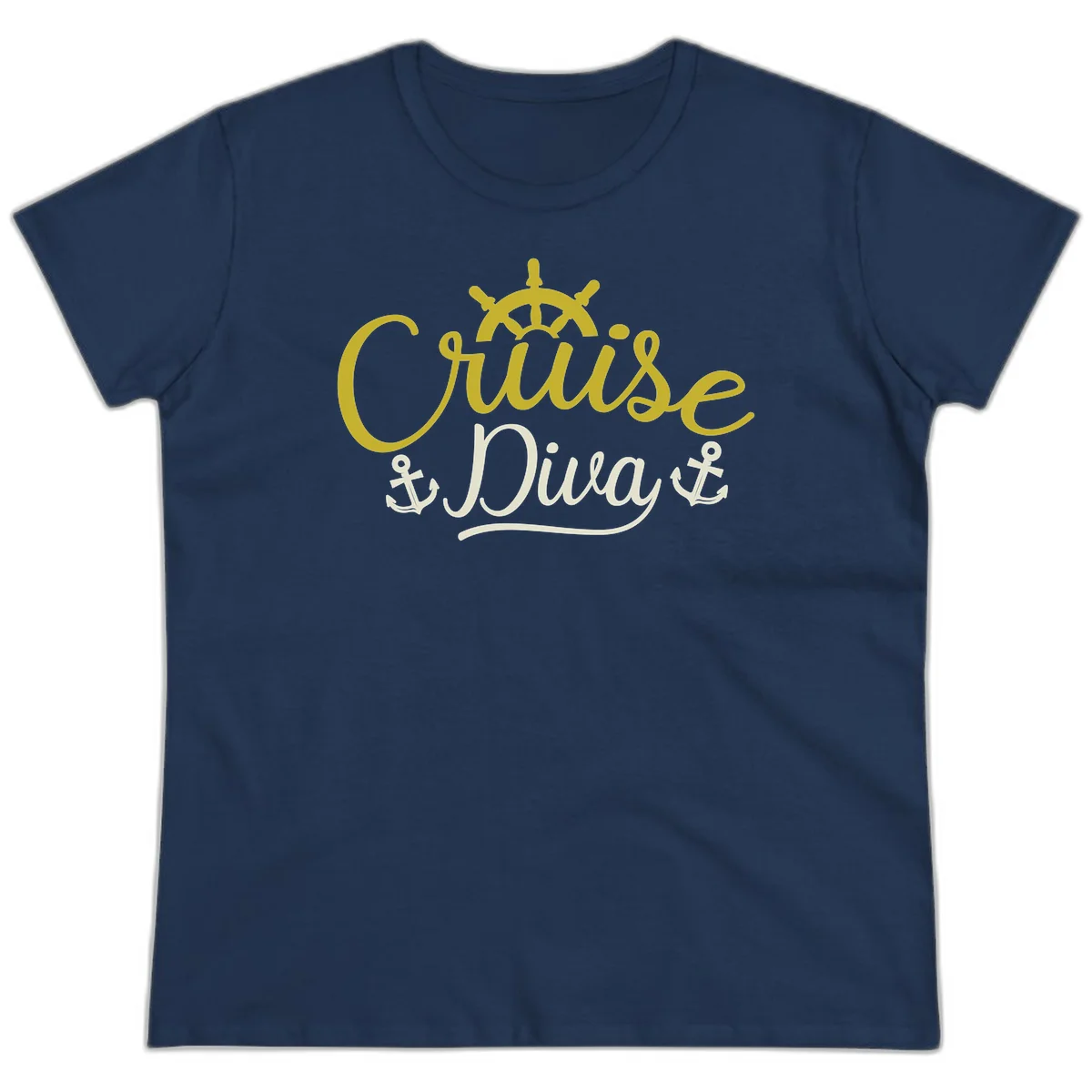 Cruise Diva Nautical Helm Ladies Fit T-Shirt in Navy