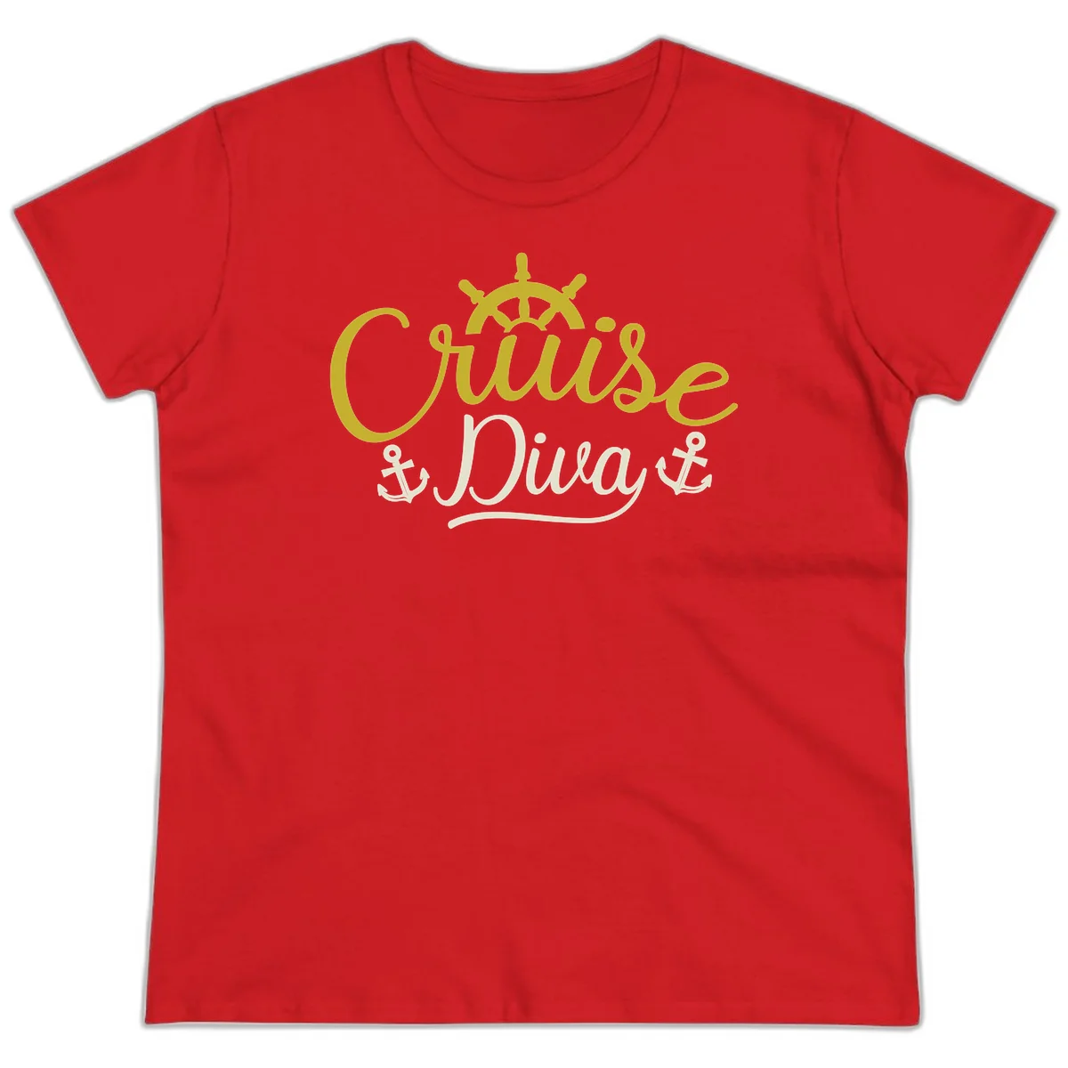 Cruise Diva Nautical Helm Ladies Fit T-Shirt in Red
