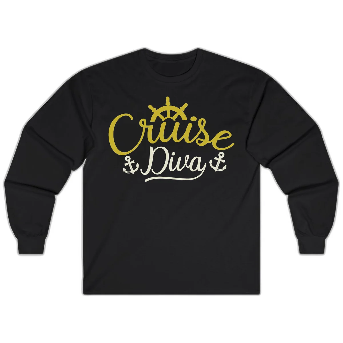 Cruise Diva Nautical Helm Long Sleeve T-Shirt in Black