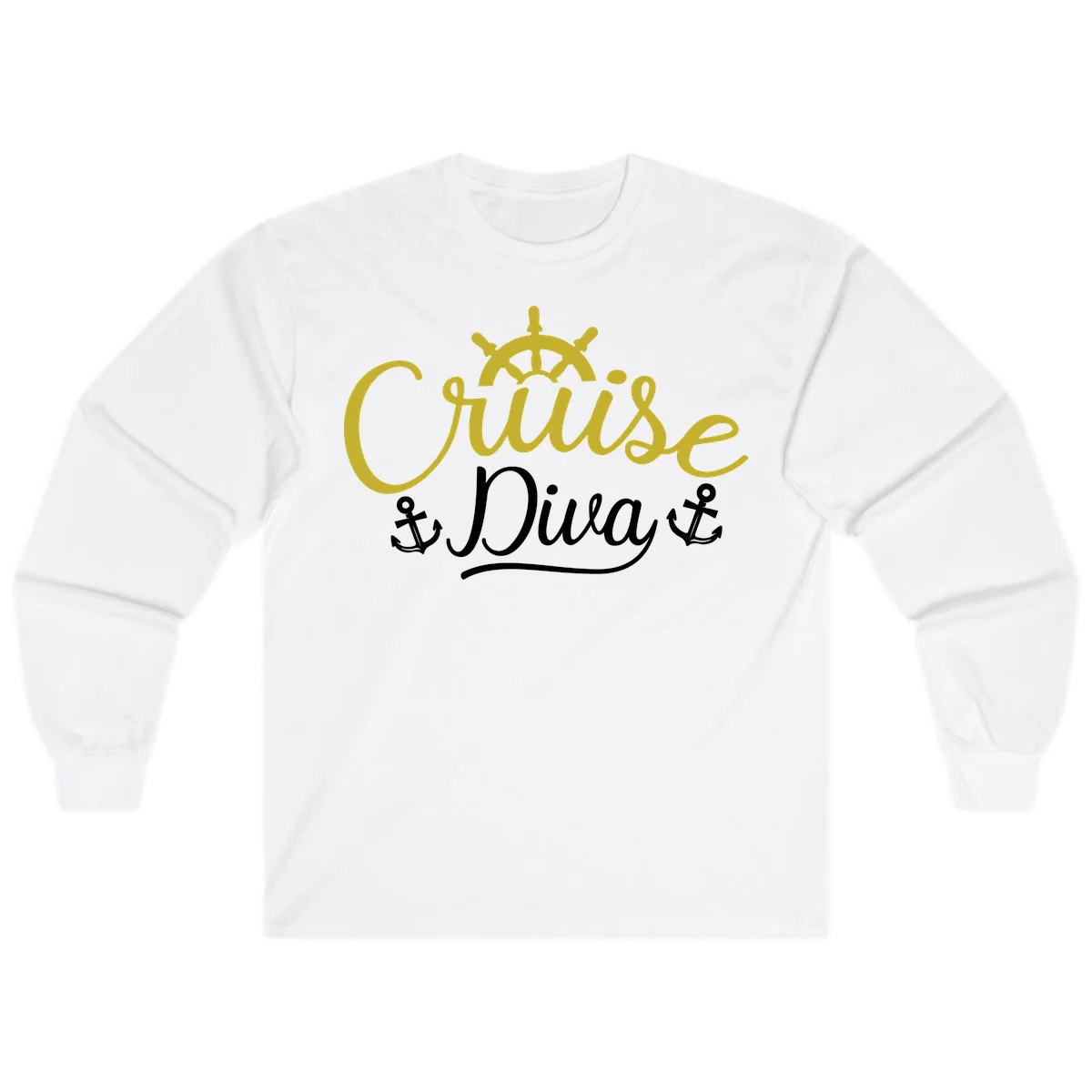 Cruise Diva Nautical Helm Long Sleeve T-Shirt in White
