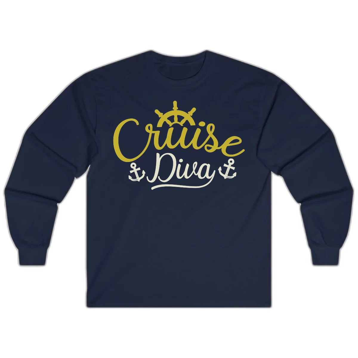 Cruise Diva Nautical Helm Long Sleeve T-Shirt in Navy