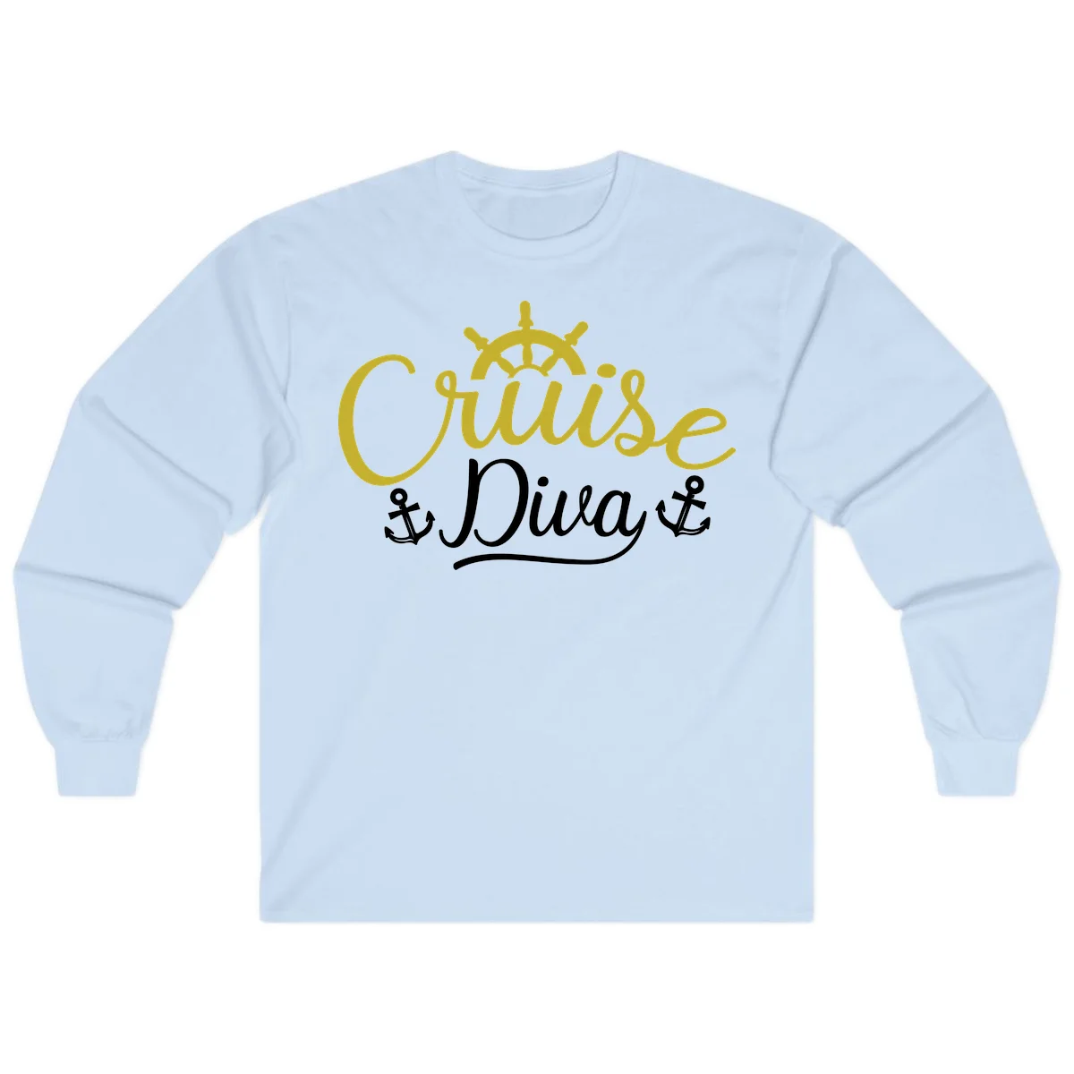 Cruise Diva Nautical Helm Long Sleeve T-Shirt in Light Blue