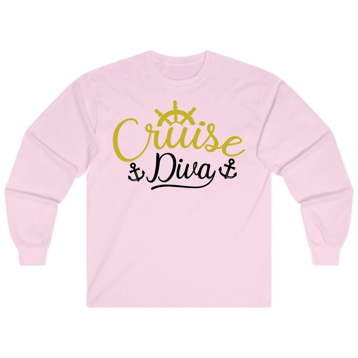 Cruise Diva Nautical Helm Long Sleeve T-Shirt in Light Pink