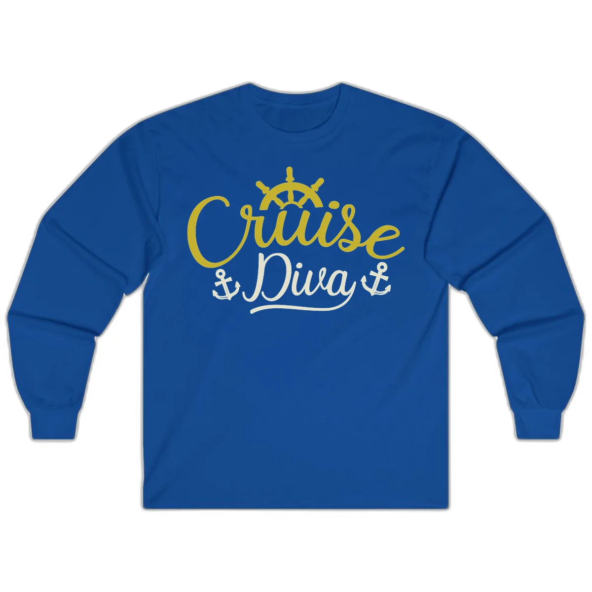 Cruise Diva Nautical Helm Long Sleeve T-Shirt in Royal