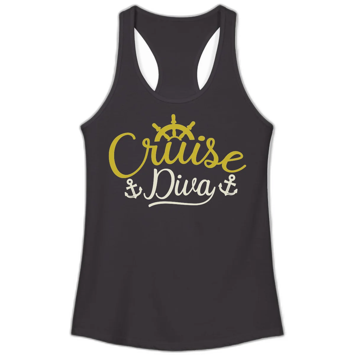 Cruise Diva Nautical Helm Ladies Racerback Tank in Black