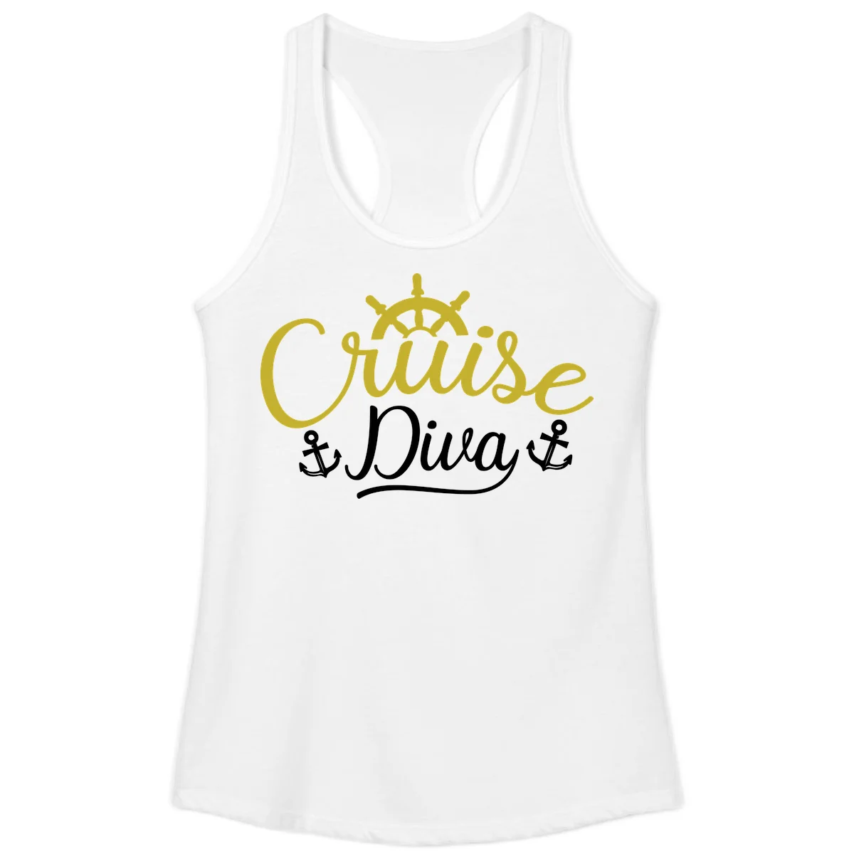 Cruise Diva Nautical Helm Ladies Racerback Tank in White