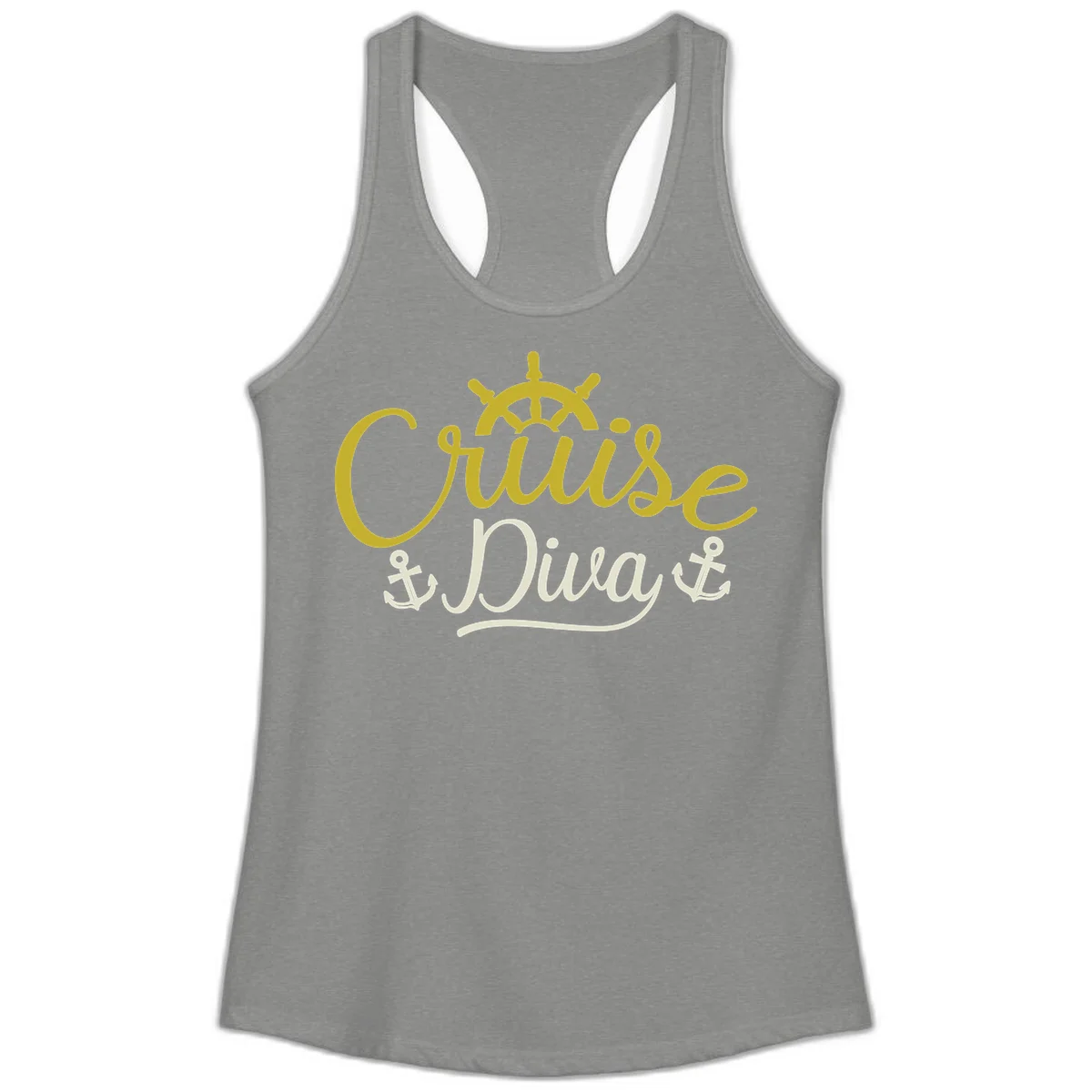 Cruise Diva Nautical Helm Ladies Racerback Tank in Heather Grey