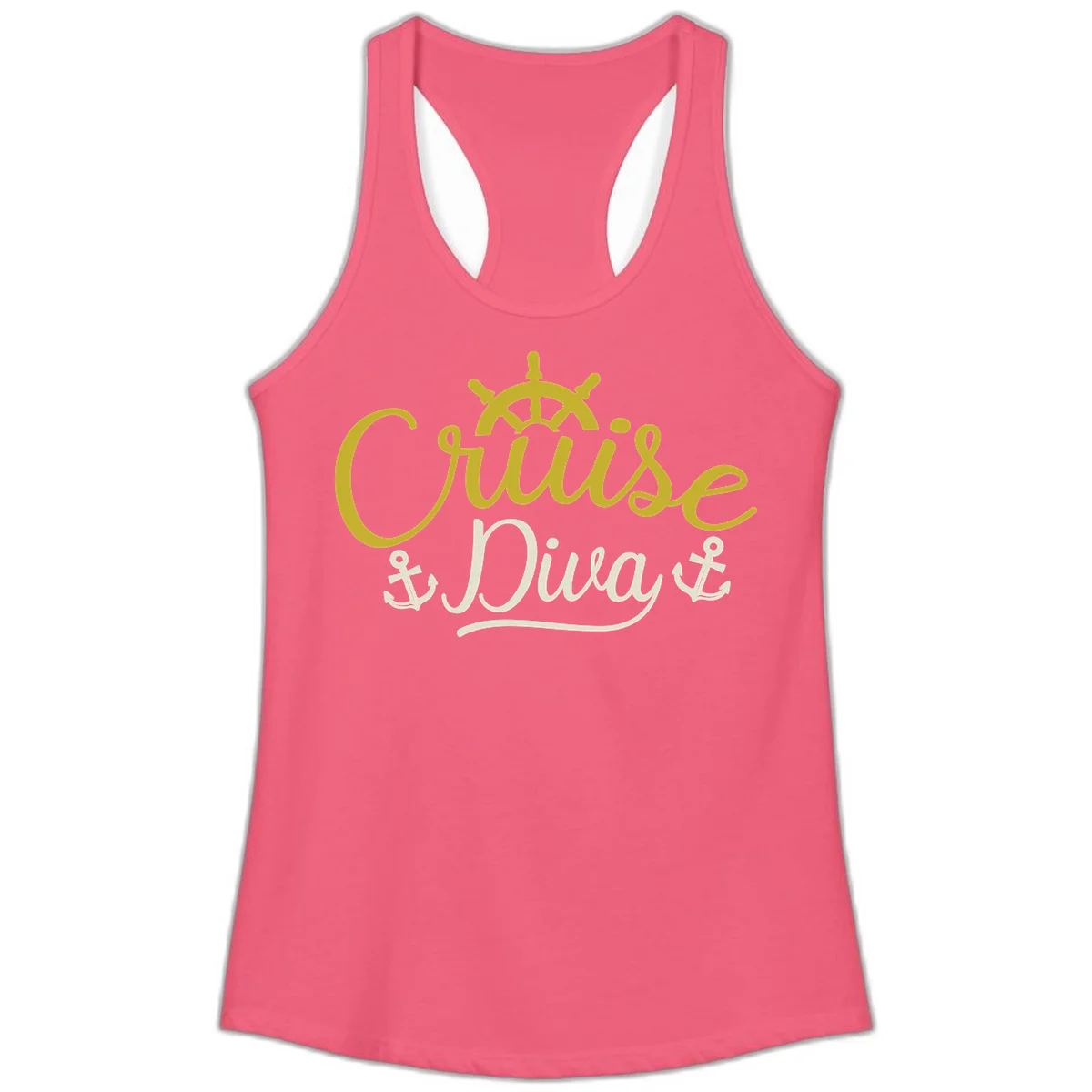 Cruise Diva Nautical Helm Ladies Racerback Tank in Hot Pink