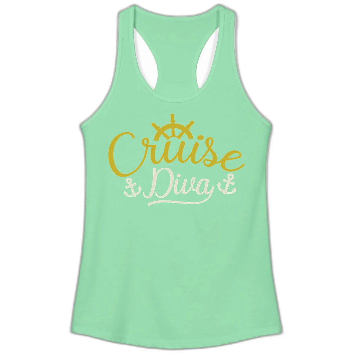 Cruise Diva Nautical Helm Ladies Racerback Tank in Solid Mint