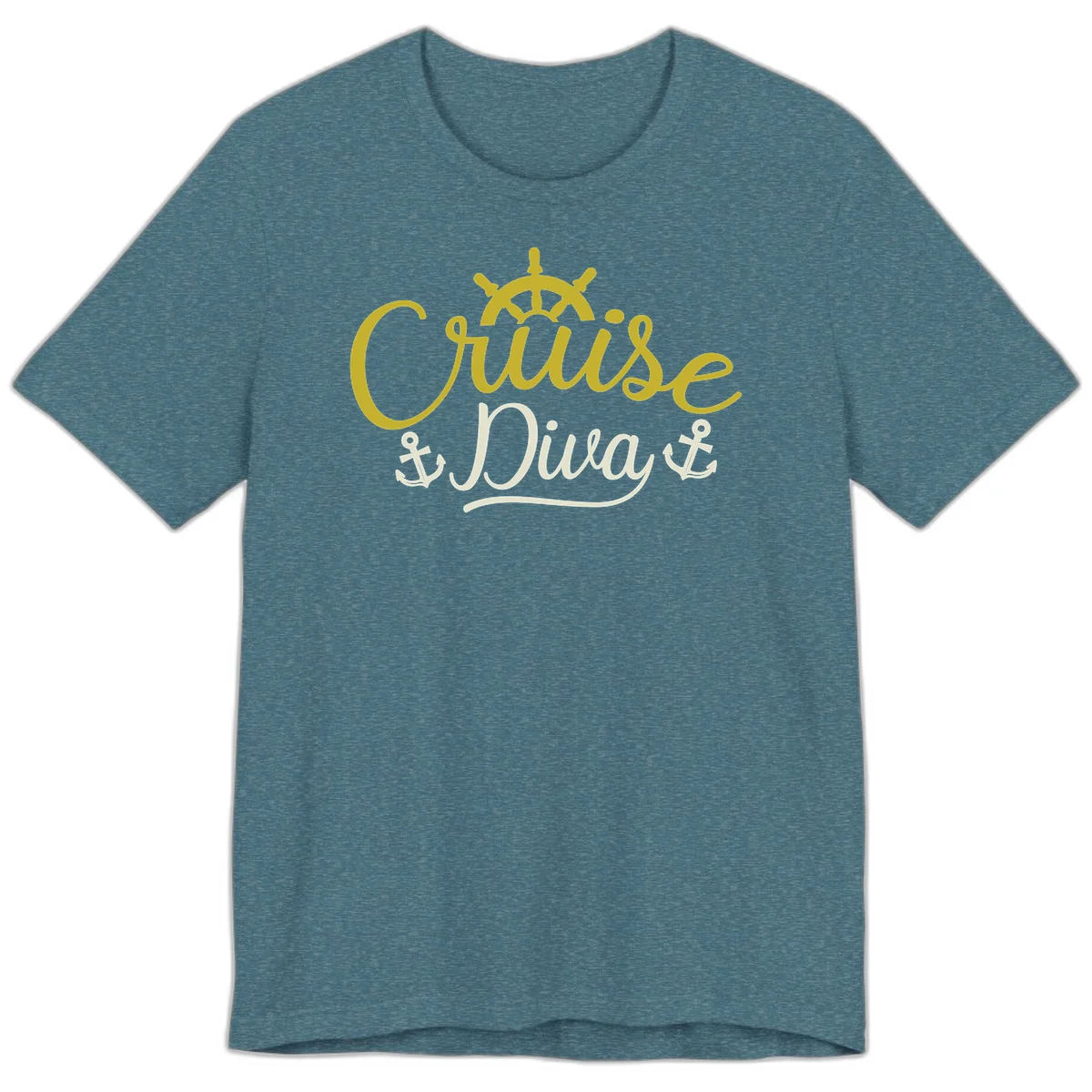 Cruise Diva Nautical Helm Premium T-Shirt for Women in Heather Deep Teal