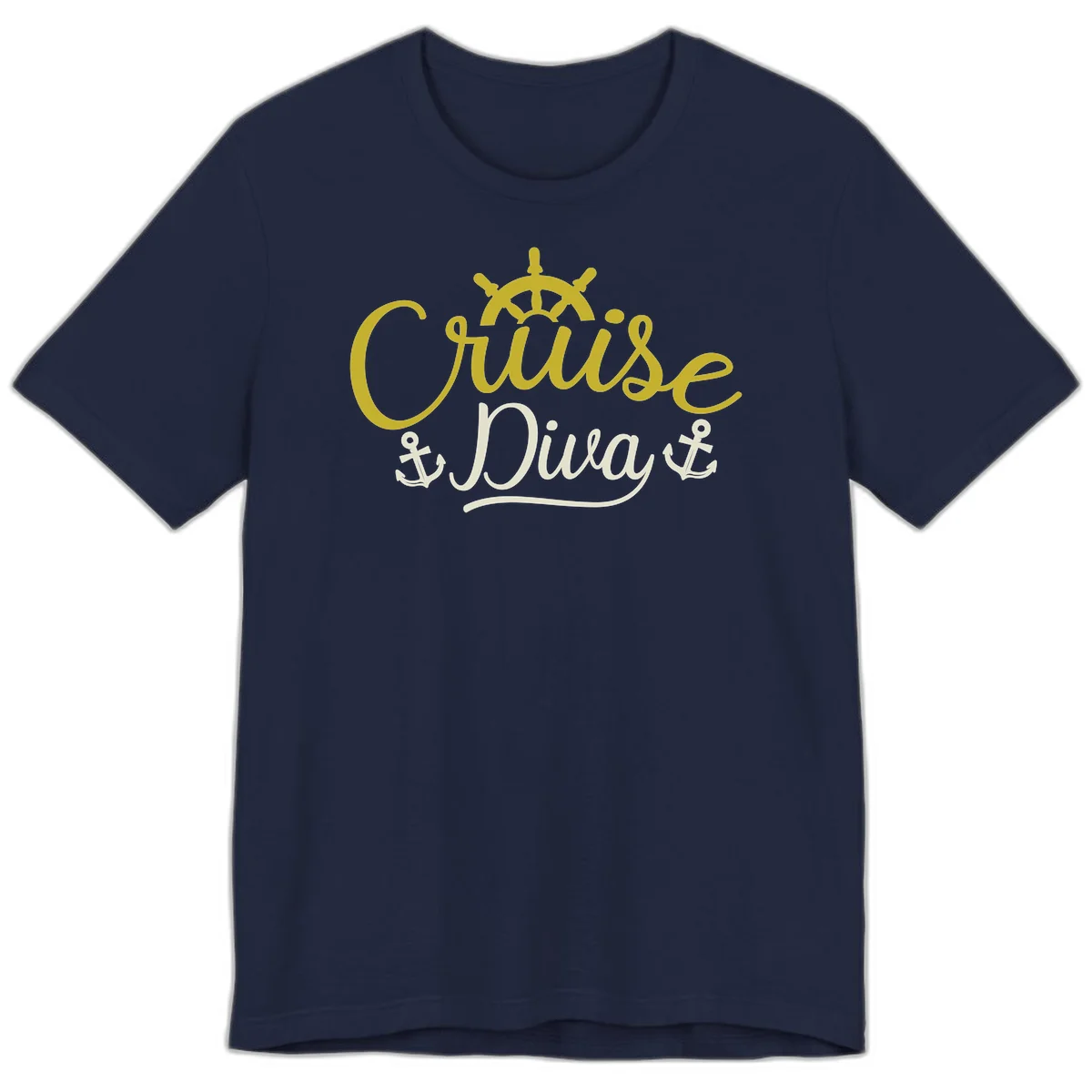 Cruise Diva Nautical Helm Premium T-Shirt for Women in Navy