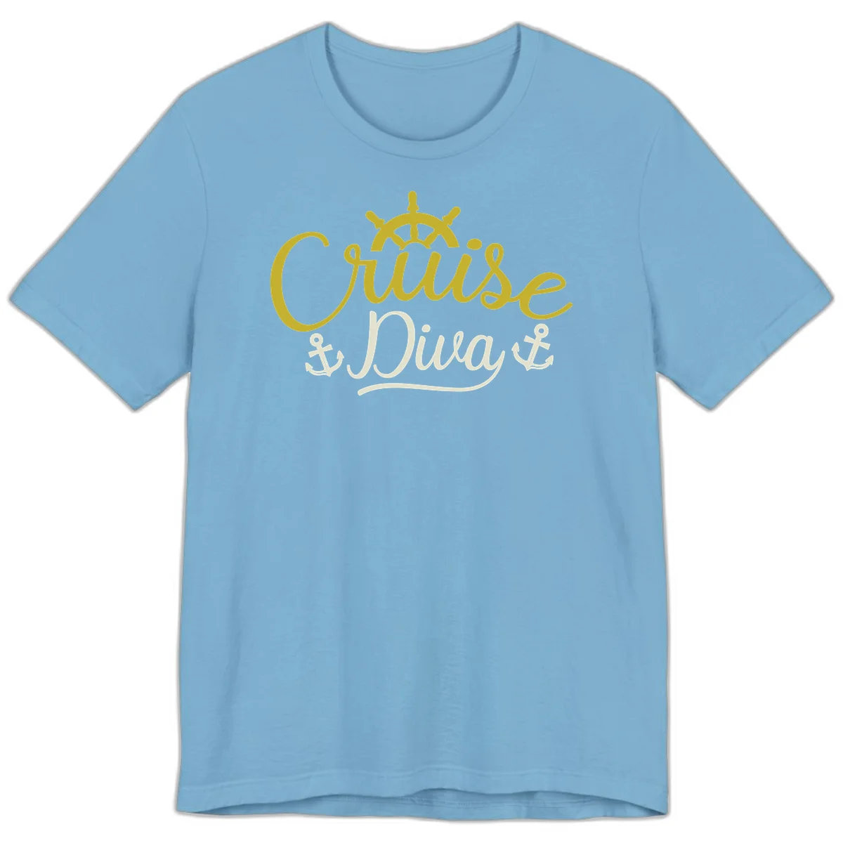 Cruise Diva Nautical Helm Premium T-Shirt for Women in Ocean Blue