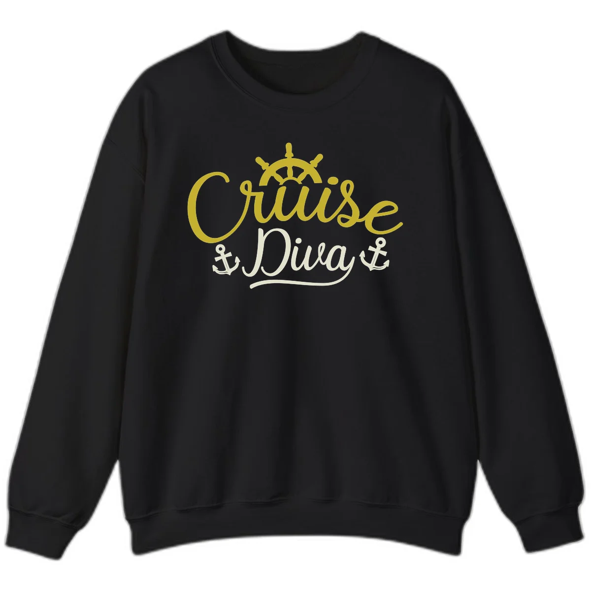 Cruise Diva Nautical Helm Crewneck Sweatshirt in Black