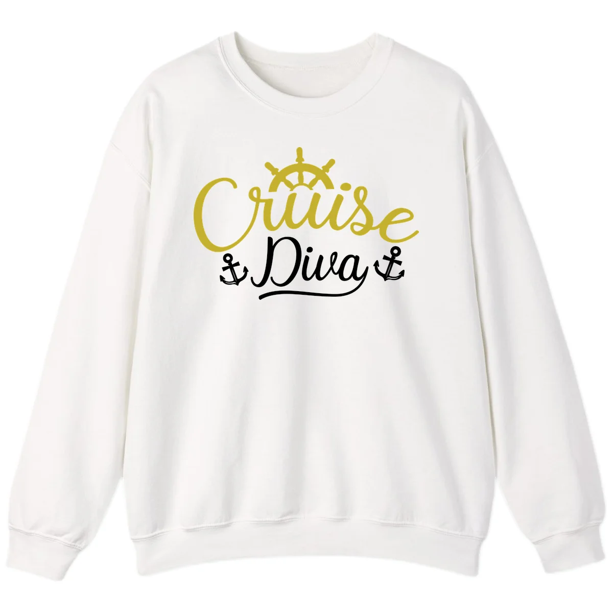 Cruise Diva Nautical Helm Crewneck Sweatshirt in White