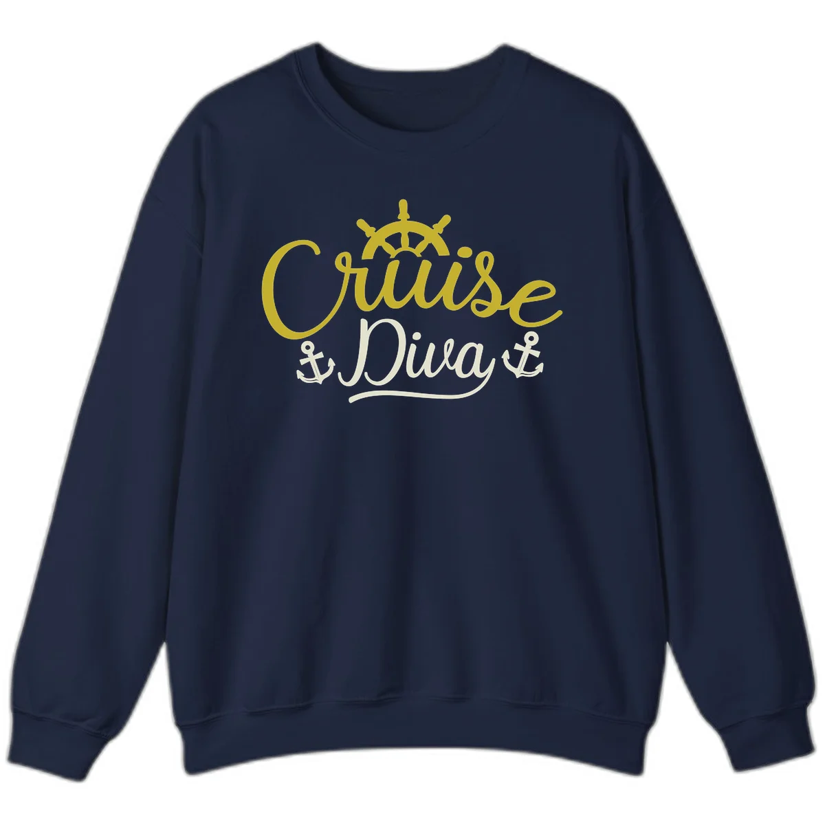 Cruise Diva Nautical Helm Crewneck Sweatshirt in Navy