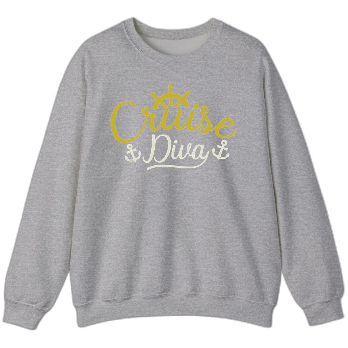 Cruise Diva Nautical Helm Crewneck Sweatshirt in Sport Grey