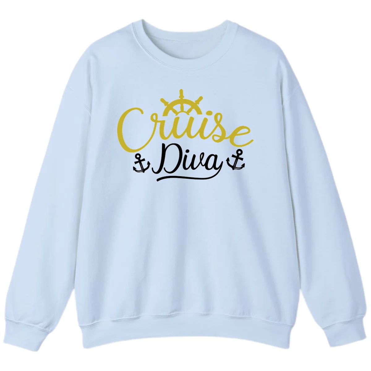 Cruise Diva Nautical Helm Crewneck Sweatshirt in Light Blue