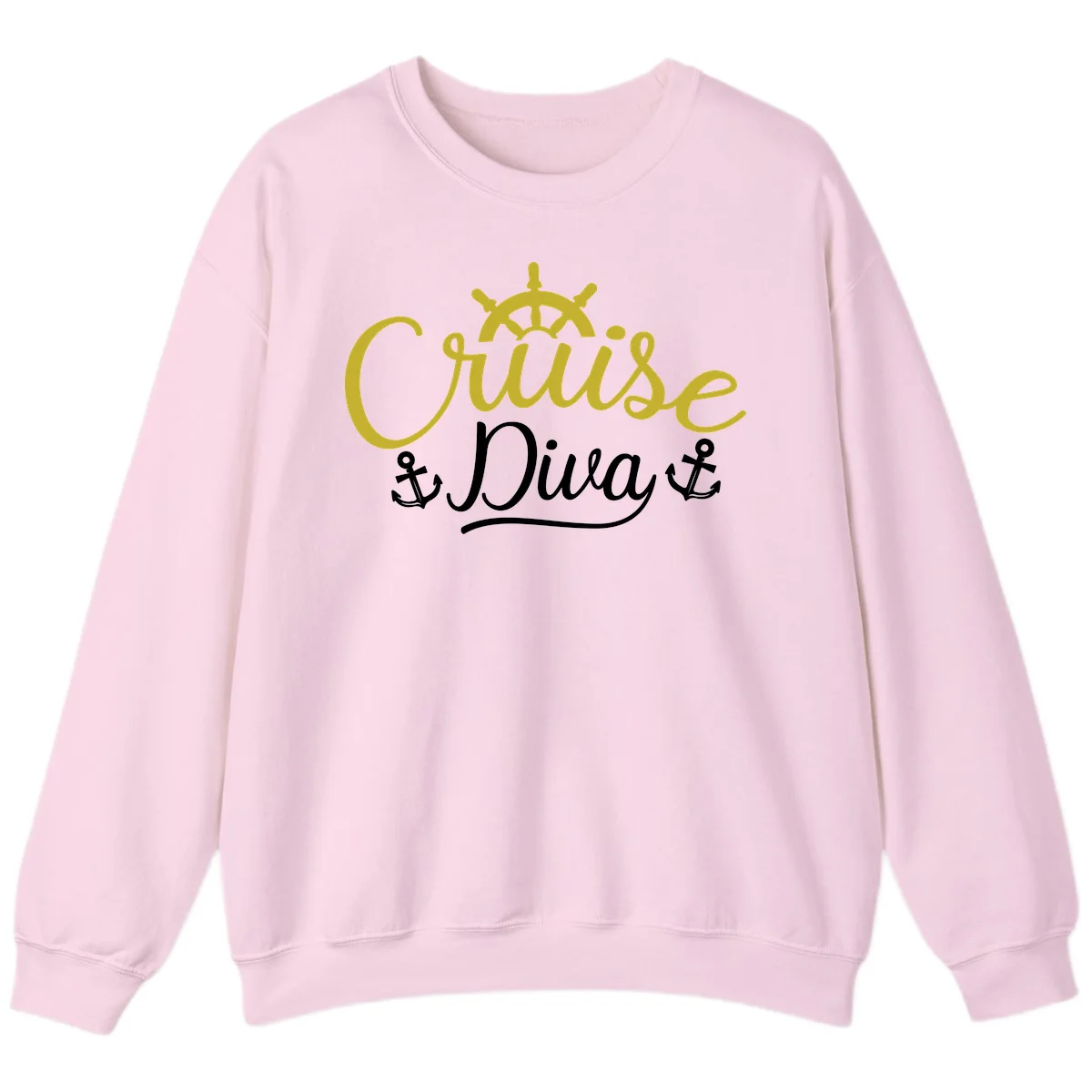 Cruise Diva Nautical Helm Crewneck Sweatshirt in Light Pink
