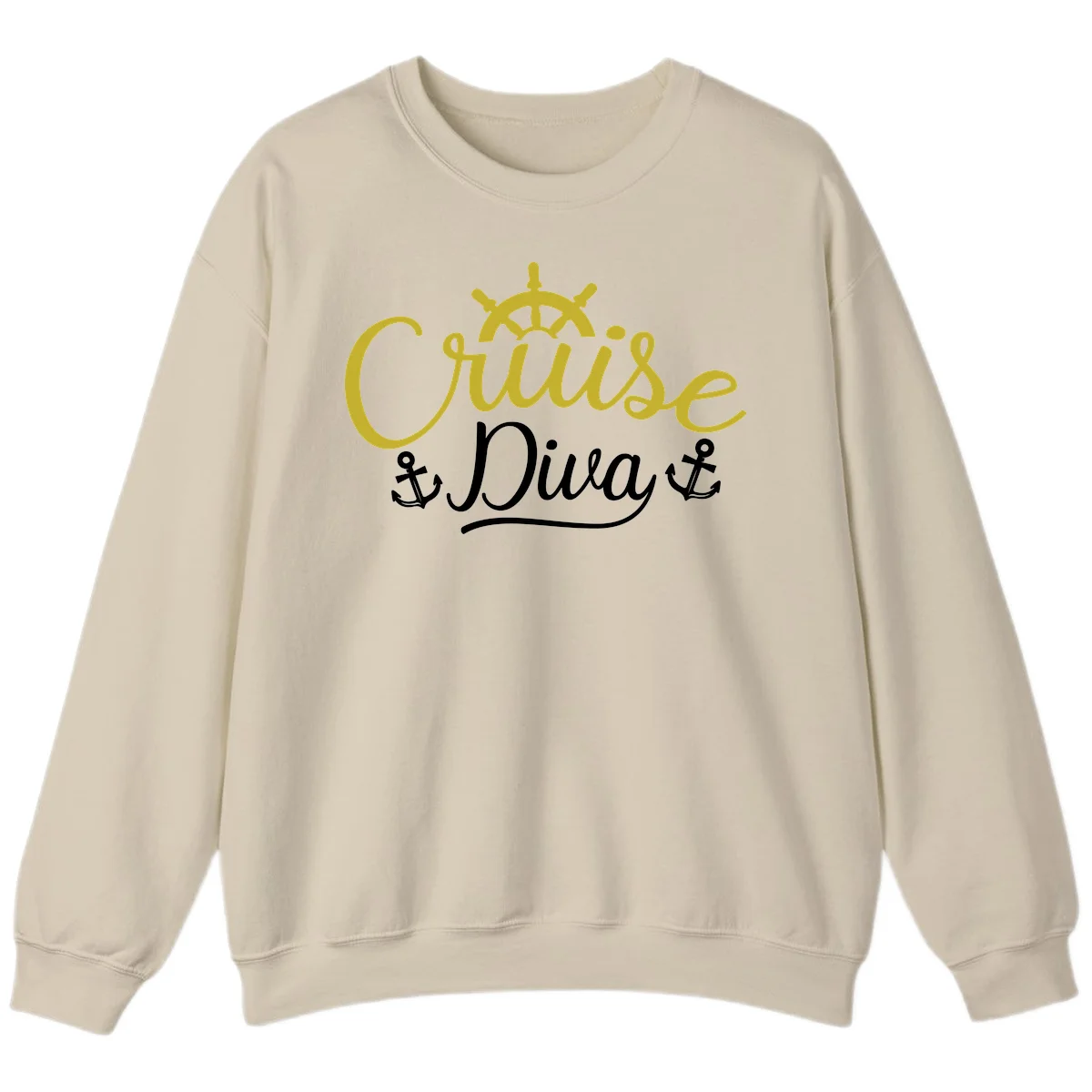 Cruise Diva Nautical Helm Crewneck Sweatshirt in Sand