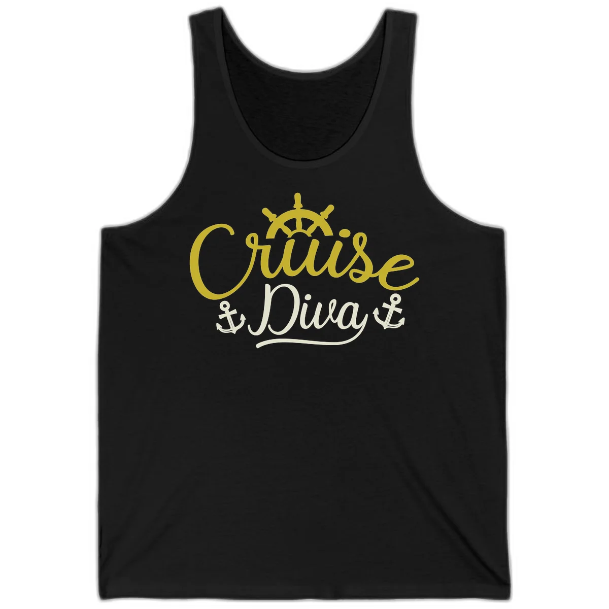 Cruise Diva Nautical Helm Unisex Tank Top in Black