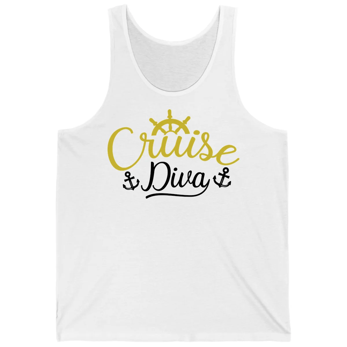 Cruise Diva Nautical Helm Unisex Tank Top in White