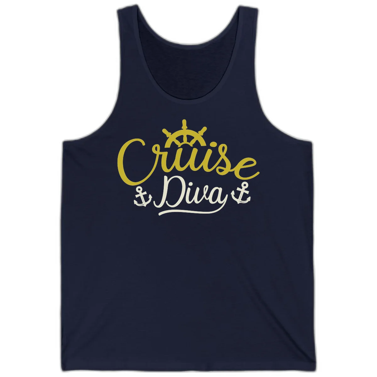Cruise Diva Nautical Helm Unisex Tank Top in Navy