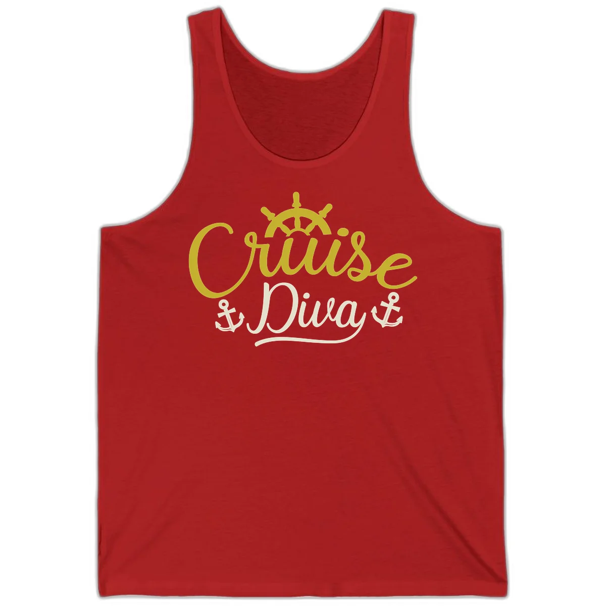 Cruise Diva Nautical Helm Unisex Tank Top in Red
