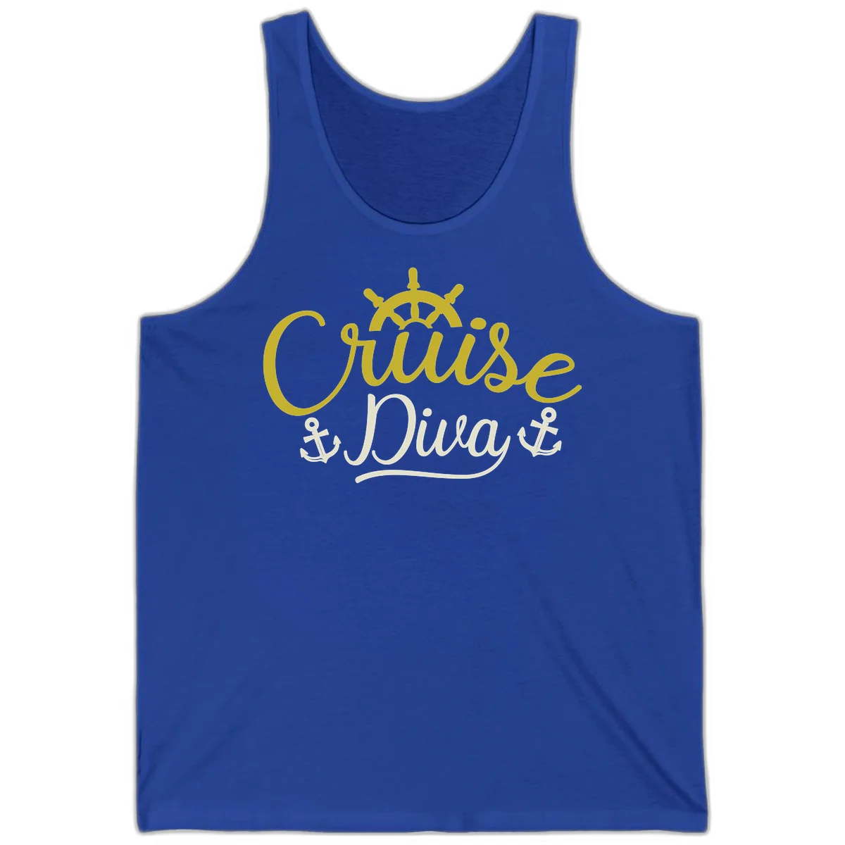 Cruise Diva Nautical Helm Unisex Tank Top in True Royal