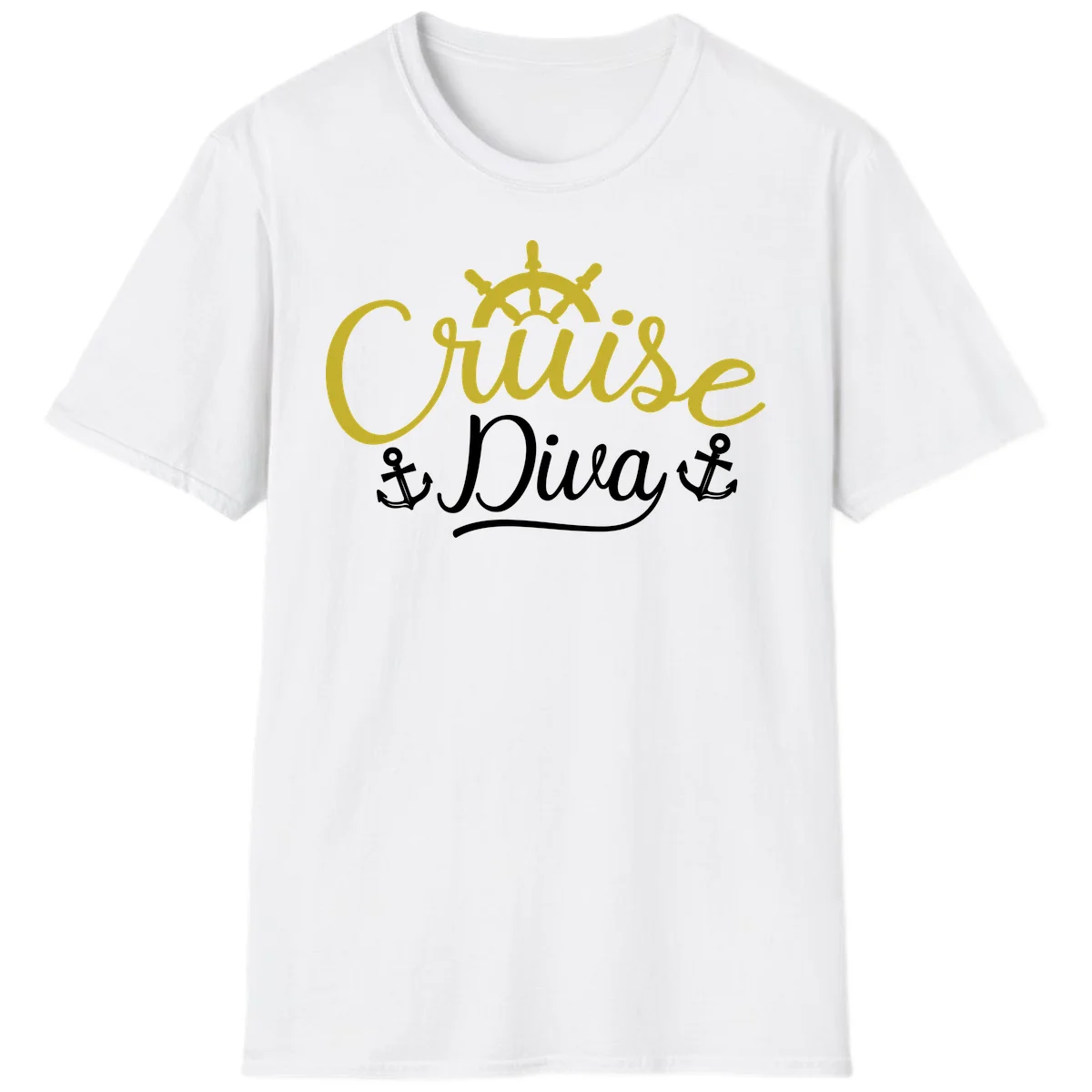 Cruise Diva Nautical Helm Ship Wheel Anchor T-Shirt in White
