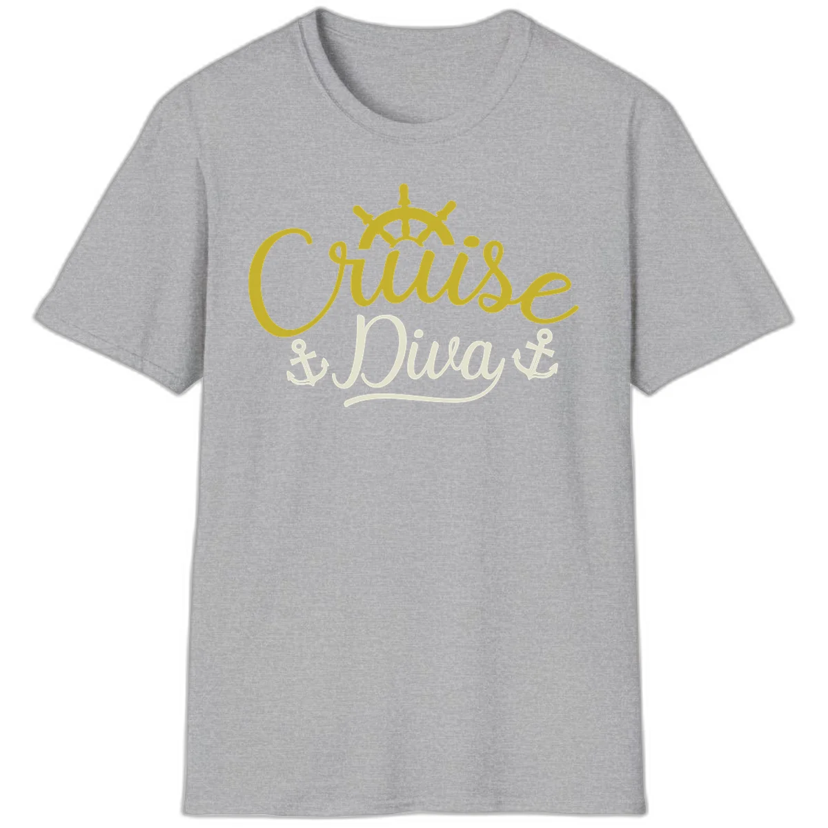 Cruise Diva Nautical Helm Ship Wheel Anchor T-Shirt in Sport Grey