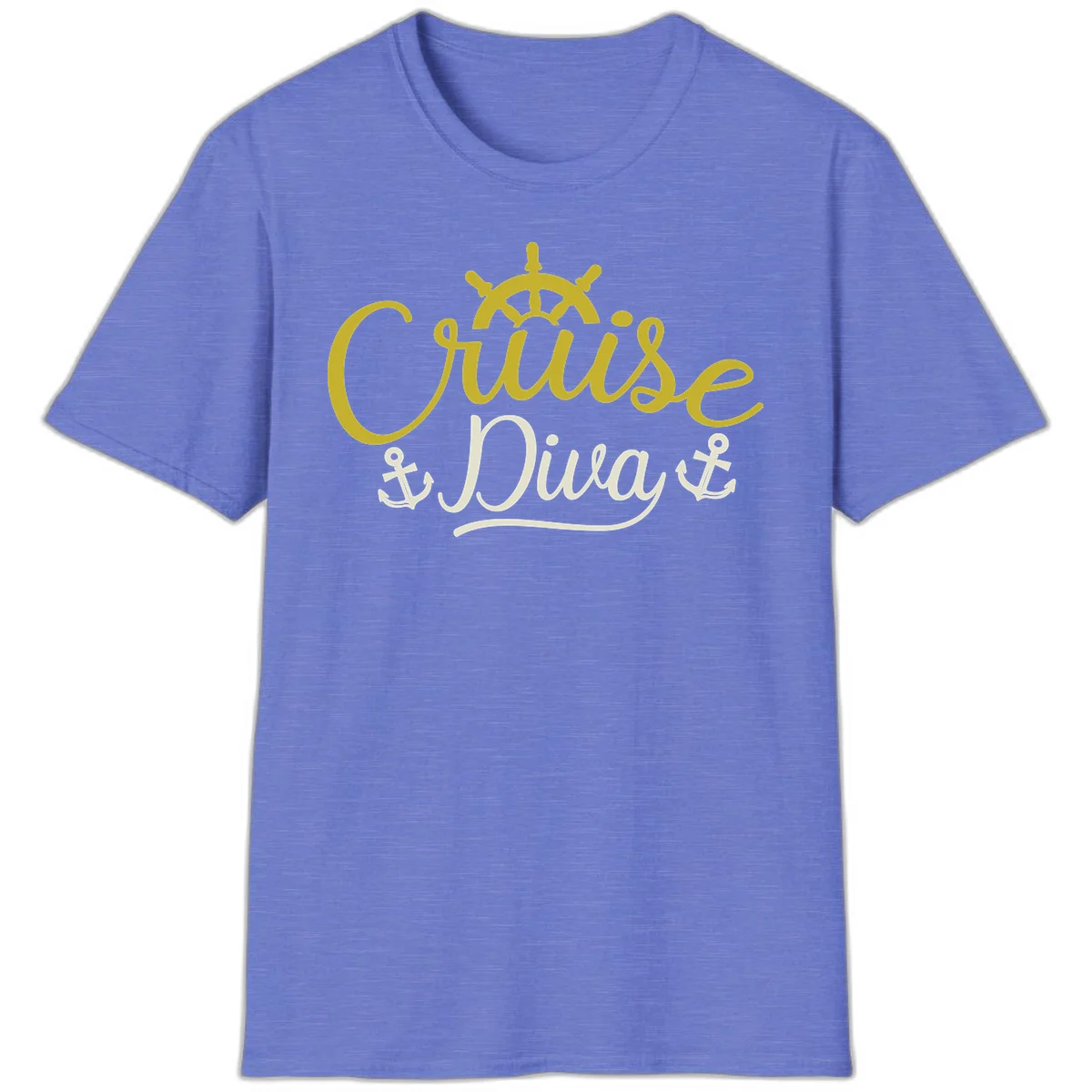 Cruise Diva Nautical Helm Ship Wheel Anchor T-Shirt in Heather Royal