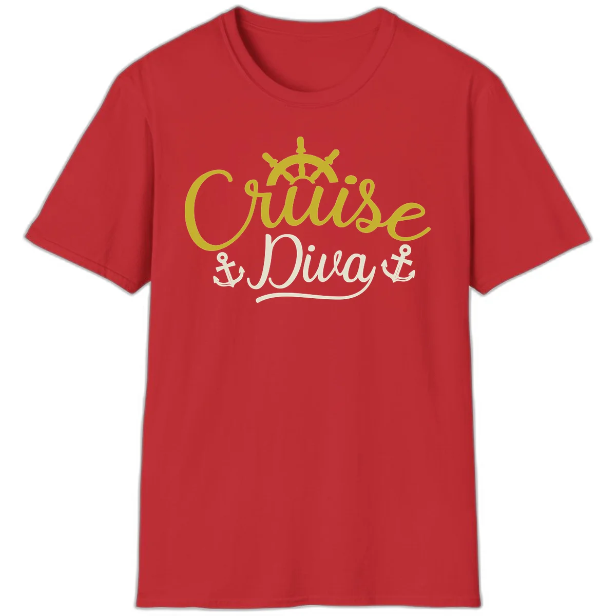 Cruise Diva Nautical Helm Ship Wheel Anchor T-Shirt in Red
