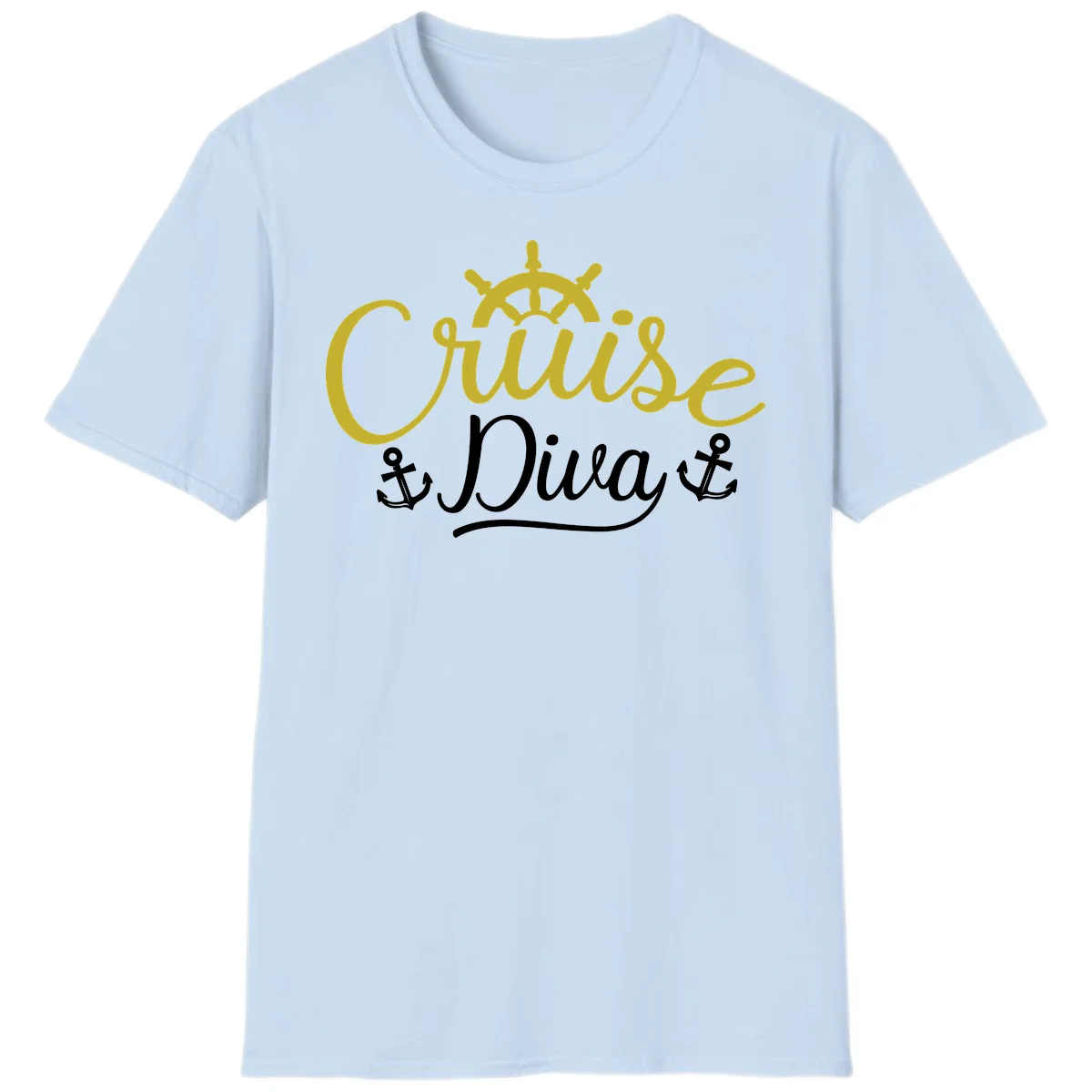Cruise Diva Nautical Helm Ship Wheel Anchor T-Shirt in Light Blue