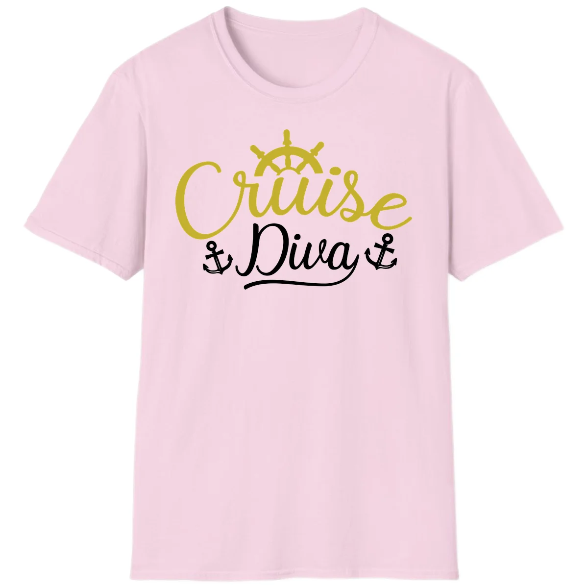 Cruise Diva Nautical Helm Ship Wheel Anchor T-Shirt in Light Pink