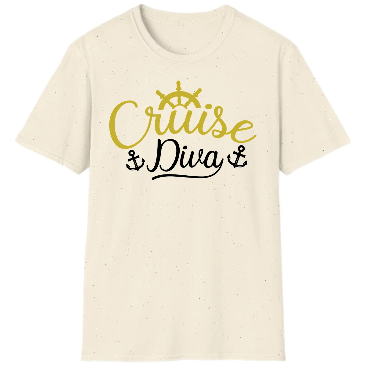 Cruise Diva Nautical Helm Ship Wheel Anchor T-Shirt in Natural