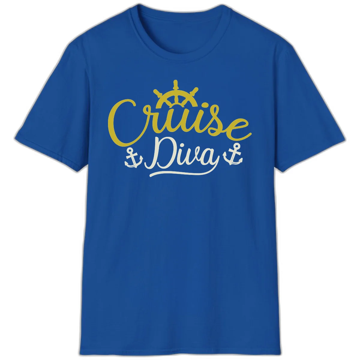 Cruise Diva Nautical Helm Ship Wheel Anchor T-Shirt in Royal
