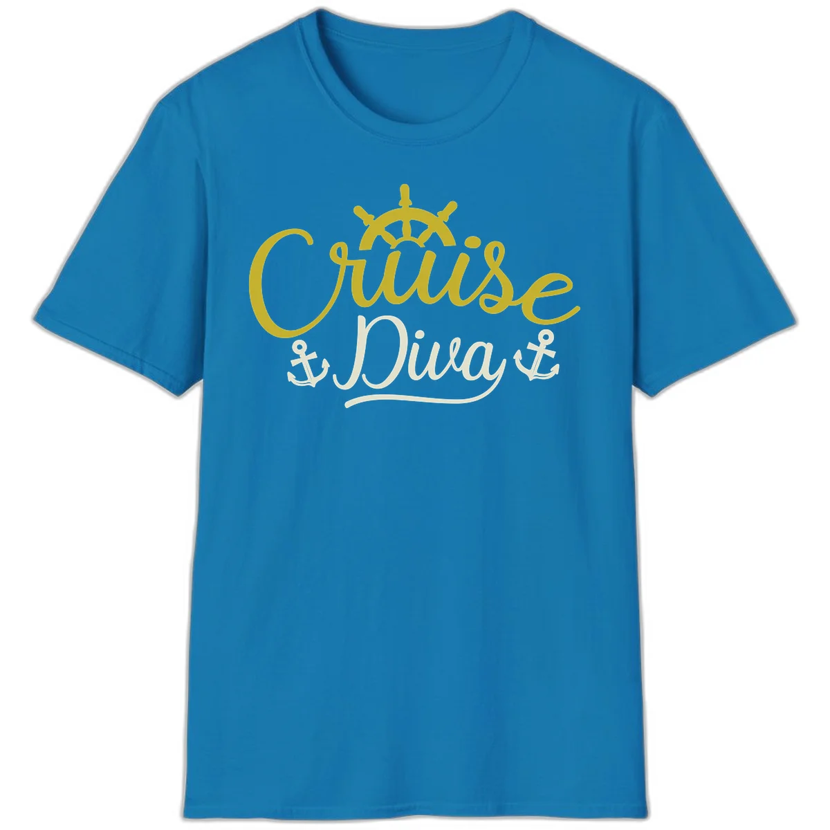Cruise Diva Nautical Helm Ship Wheel Anchor T-Shirt in Sapphire