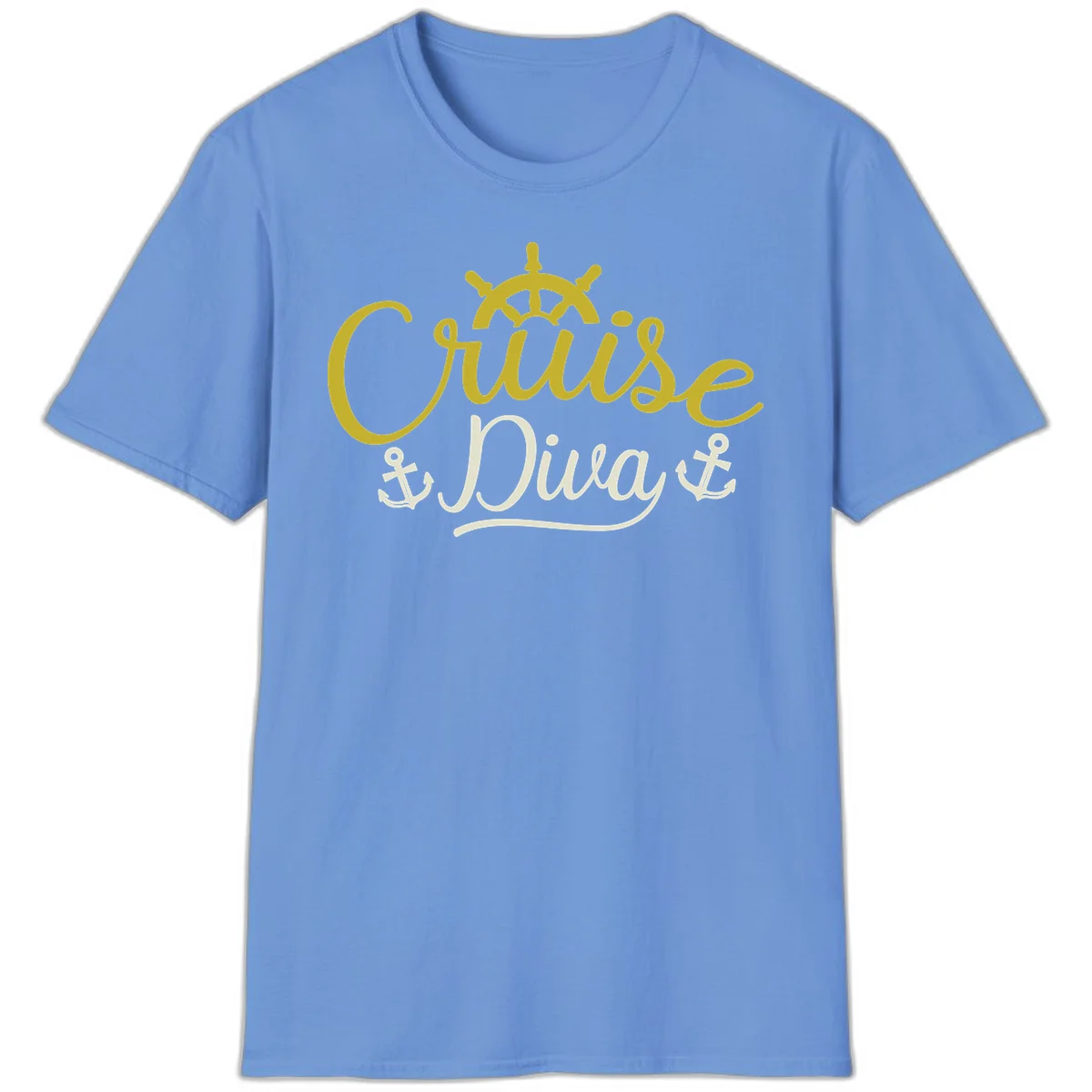 Cruise Diva Nautical Helm Ship Wheel Anchor T-Shirt in Carolina Blue
