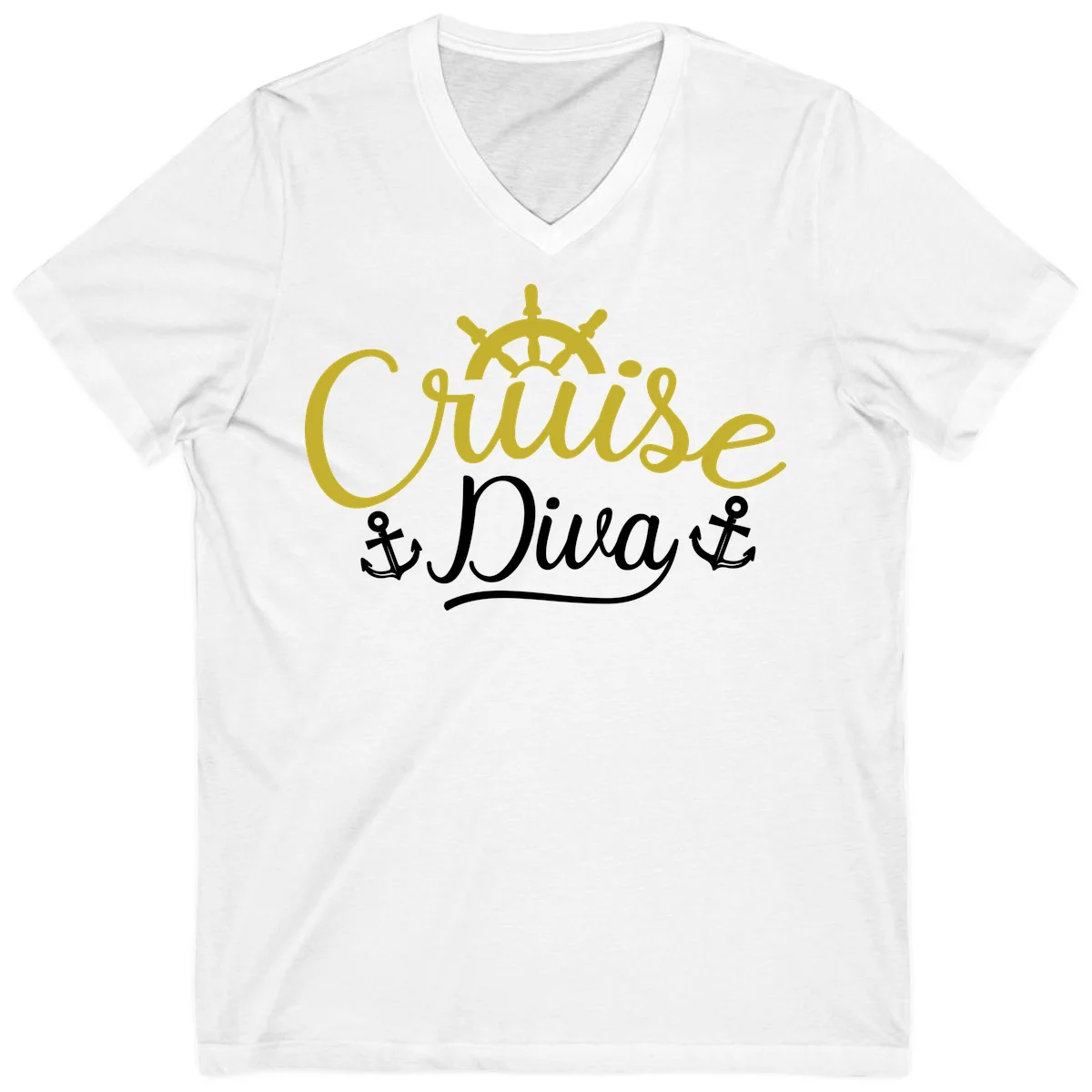 Cruise Diva Nautical Helm V-Neck T-Shirt in White