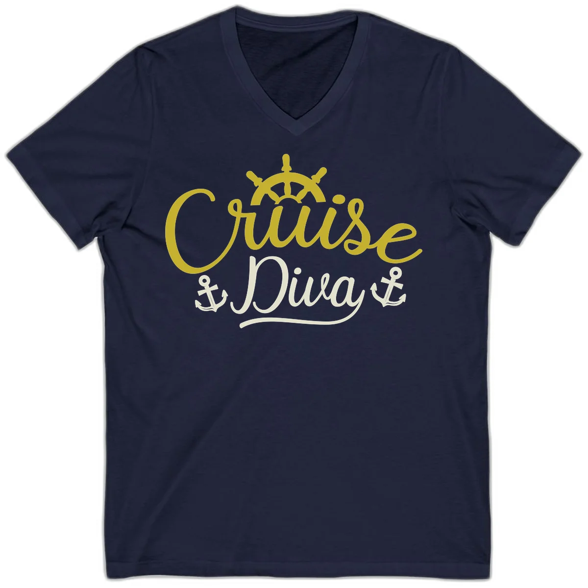 Cruise Diva Nautical Helm V-Neck T-Shirt in Navy